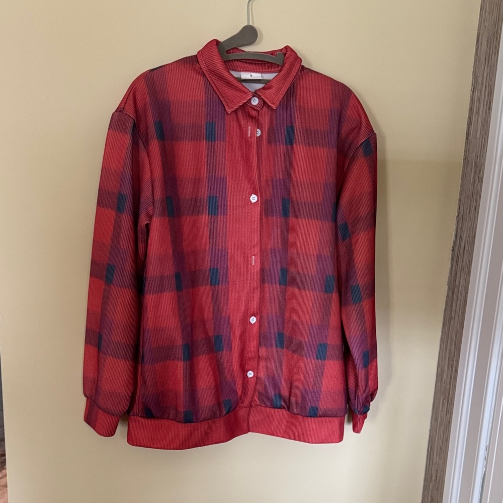 Orange Plaid Button-Up Shirt
